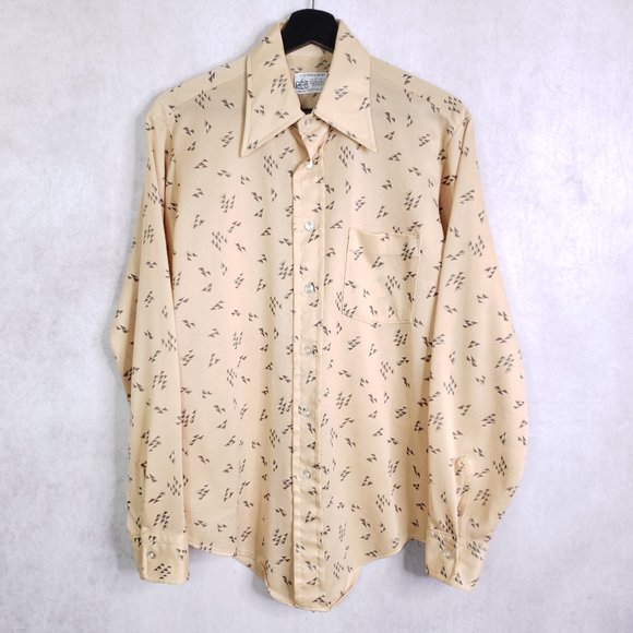 Vtg K-Mart Men's Large (Approx) Abstract Geometric Polyester Knit Dress Shirt - Picture 1 of 5